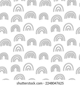 El doodle perfecto con arcos de lluvia. Patrón de arco iris vectorial dibujado a mano sobre el retrocrecimiento blanco.