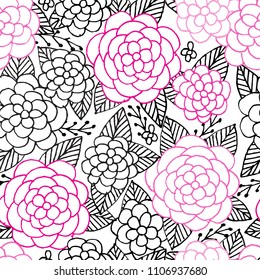 Cute doodle seamless pattern with roses