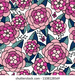 Cute doodle seamless pattern with roses
