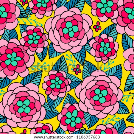 Cute doodle seamless pattern with roses