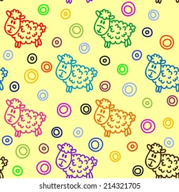 cute doodle seamless pattern with sheep