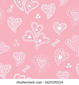 Cute doodle seamless pattern for st. Valentine s day with hearts