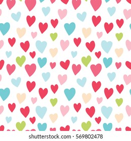 Cute doodle seamless pattern for st. Valentine's day with colorful hearts