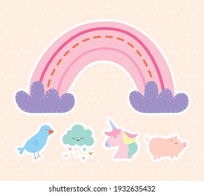 cute doodle set icons over a pink background vector, illustration, design,