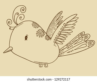Cute Doodle Sketch Bird Vector Illustration Art