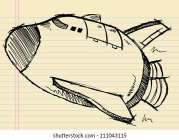 Cute Doodle Sketch Spaceship Rocket Vector Illustration
