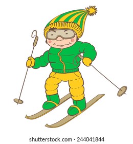 Cute doodle skier (ski player), vector illustration
