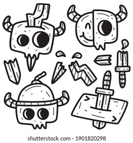 cute doodle skull cartoon designs  for coloring, backgrounds, stickers, logos, symbol, icons and more
