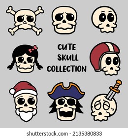 Cute doodle skull collection set