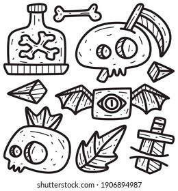 cute doodle skull designs  for coloring, backgrounds, stickers, logos, symbol, icons and more