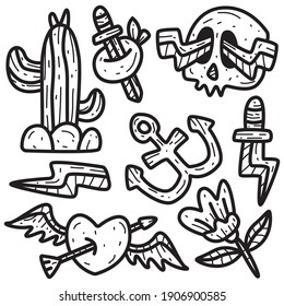 cute doodle skull designs  for coloring, backgrounds, stickers, logos, symbol, icons and more