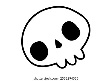 Cute doodle skull. Halloween skeleton bone. Cute Halloween doodle decoration element. October holiday decorations, spirit characters. Kids flat vector illustration isolated on white.