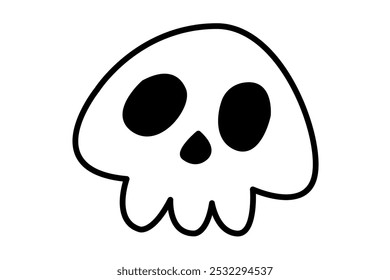 Lindo cráneo de garabato. Esqueleto de Halloween. Elemento lindo de la decoración del doodle de Halloween. Decoraciones navideñas de octubre, personajes espirituales. Ilustración vectorial plana para niños aislada en blanco.