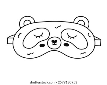 Cute doodle sleeping mask in the shape of panda head. Funny childish animal eye mask with bear. Hand drawn outline good night accessory for peace resting isolated on white background