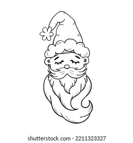 Cute doodle sleeping Santa. Hand drawn vector outline illustration isolated on white. Perfect for greeting cards, coloring books, holiday designs, print, textile designs.