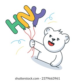 Pegatina de doodle con forma de globo de oso 