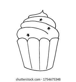Cute doodle style cake. A beautiful dessert is suitable for a children's menu, a fun print on clothes, icons for social networks.