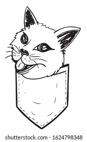 Cute doodle style cat in a pocket design.