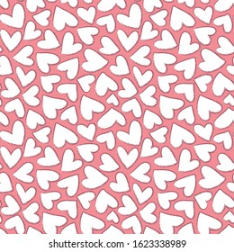 Cute doodle style hearts seamless vector pattern. Valentine's Day handwritten background. Marker drawn different heart shapes and silhouettes. Hand drawn ornament.