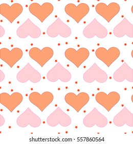 Cute doodle style hearts seamless vector pattern. Valentine's Day handwritten background. Marker drawn different heart shapes and silhouettes. Hand drawn ornament.