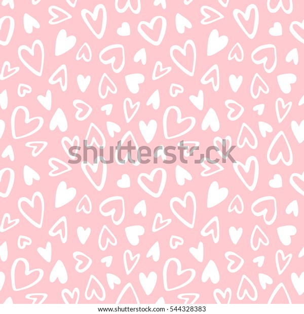 かわいい落書き風ハートのシームレスなベクター画像パターン バレンタインデーの手書きの背景 マーカーは さまざまなハートシェイプとシルエットを描きました 手描きの飾り のベクター画像素材 ロイヤリティフリー