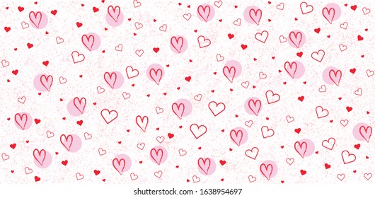 Cute doodle style hearts vector pattern. Valentine's Day handwritten background. Marker drawn different heart shapes and silhouettes. Hand drawn ornament. Creative vector background. EPS 10