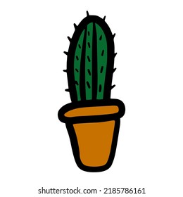 Cute doodle style kawaii cactus vector isolated illustration. Succulent plant icon. Home decor element. Kids lovely print.