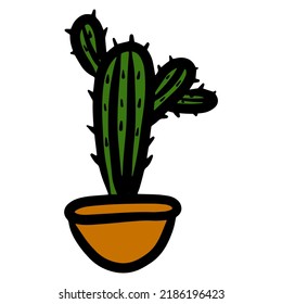 Cute doodle style kawaii cactus vector isolated illustration. Succulent plant icon. Home decor element. Kids lovely print.