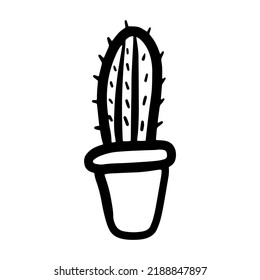 Cute doodle style kawaii cactus vector isolated illustration. Succulent plant icon. Home decor element. Kids lovely print. Cactus for coloring book
