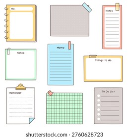 Cute doodle style memo note reminder to do list things to do set isolated on white background vector illustration