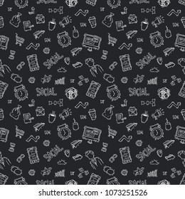 cute doodle style of office or business icons seamless pattern on chalkboard background