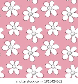 
Cute doodle style seamless pattern vector flowers. The marker has drawn colorful flowers and leaves. Hand drawn