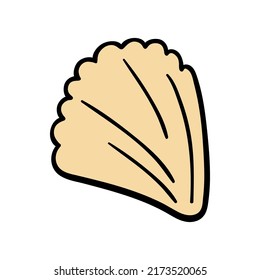 Cute doodle style shell. Symbol of summer vacation at sea. Find on the beach. Element for seasonal design. Print for stickers. Clipart for packaging design.