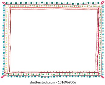 cute doodle styled colorful frame consists of dots and lines in red, green, blue color tones