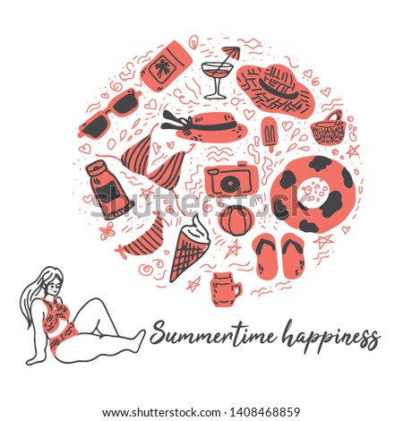 Cute doodle of summer attributes for decorative aims