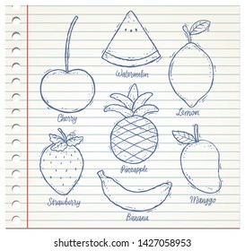 cute doodle summer fruit vector