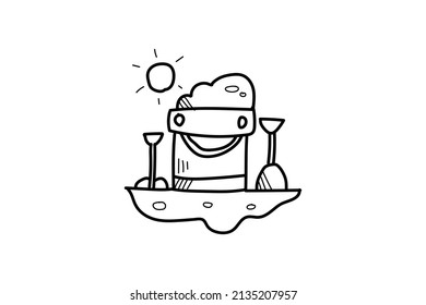 Cute Doodle Summer Icon with line color black