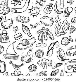 Cute doodle summer stuff seamless pattern
