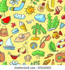 Cute doodle summer stuff seamless pattern
