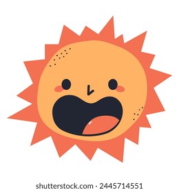 Cute doodle summer sun vector cartoon character isolated on a white background.