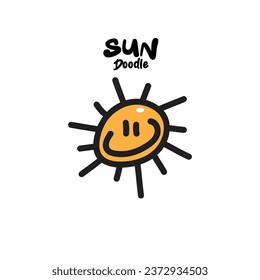 Cute doodle sun cartoon. Hand drawn style illustration