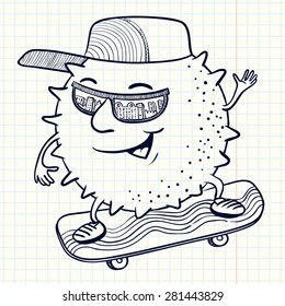 Cute doodle sun character on the skate