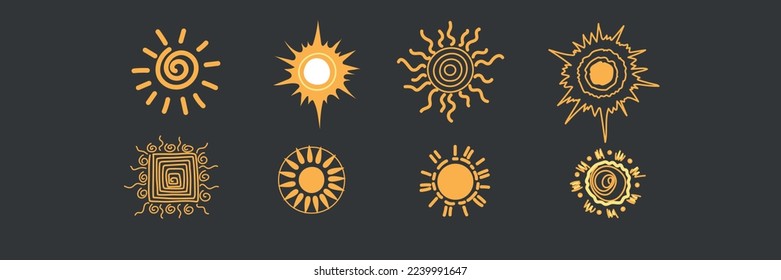 Cute doodle sun collection. Set of illustrations in hand-drawn style.
