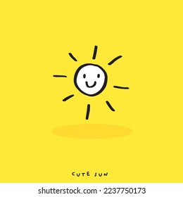 Cute doodle sun, Hand drawn of sun, Hand drawing sun, isolated on yellow background. vector illustration 
