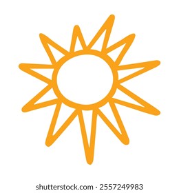 Cute doodle sun icon. Hand drawn yellow vector style illustration. Logo sketch. Summer design