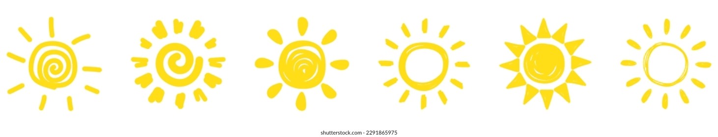 Cute doodle sun icons. Hand drawn style illustration
