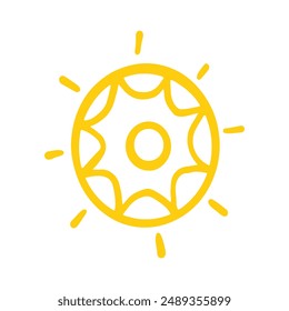 Cute doodle sun shine. Doodle sun sketch illustration. Hand drawn cute orange sun set. Scribble doodle children drawn style. Vector illustration