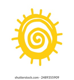 Cute doodle sun shine. Doodle sun sketch illustration. Hand drawn cute orange sun set. Scribble doodle children drawn style. Vector illustration