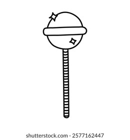 Cute doodle sweet lollipop in Y2k aesthetic. Trendy round candy from 90s and 00s. Nostalgia for vintage and 1990s aesthetic. Vector hand drawn clipart of lollipop isolated with outline.