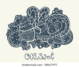 Cute doodle sweets illustration,doodle background